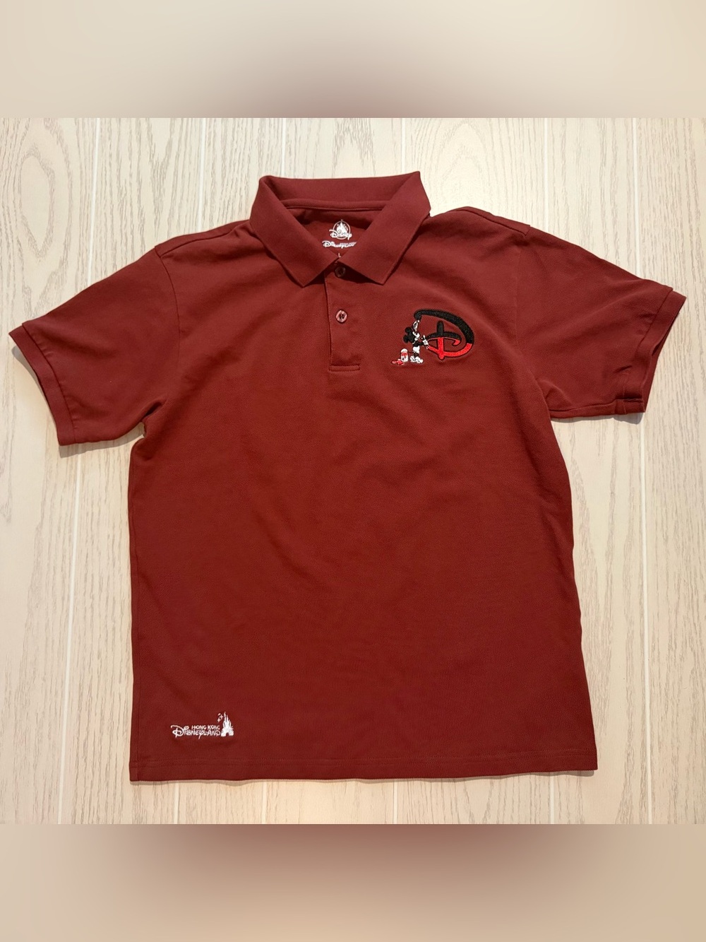 Disney Hong Kong‎ Disneyland Polo Shirt Mens L Burgundy Mickey Mouse EUC
